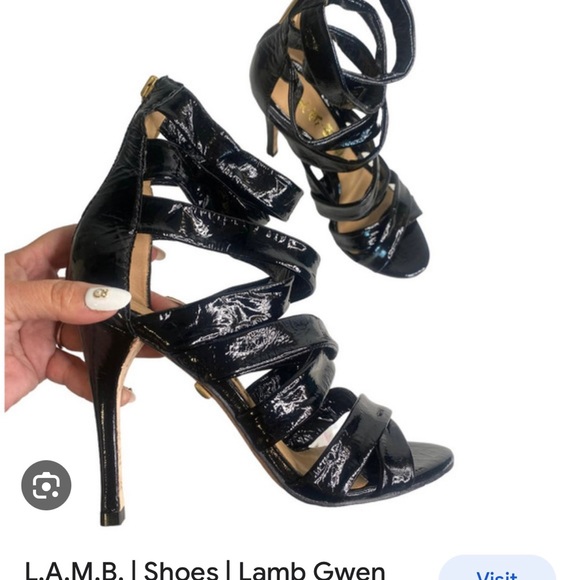 L.A.M.B by Gwen Stefani black patent leather strappy heels. - Picture 2 of 7
